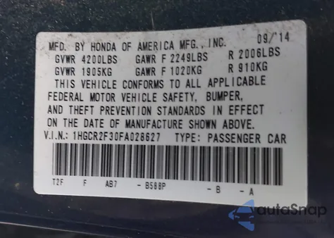 2015 Honda Accord Lx from USA, damaged, VIN 1HGCR2F30FA028627
